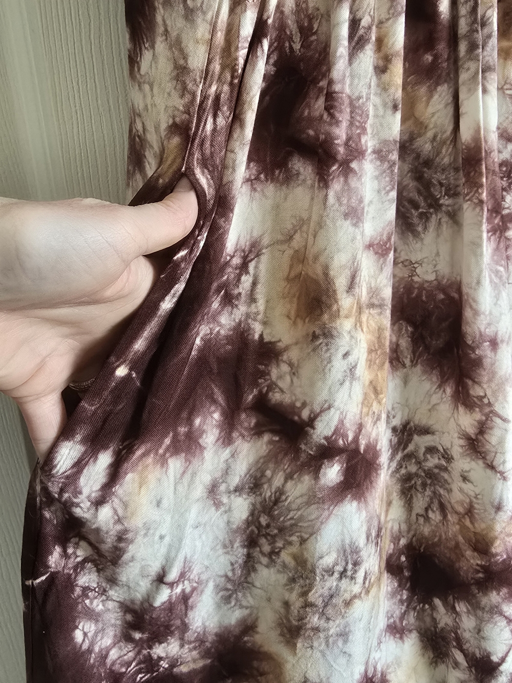 Raya Tie-Dye Beaded V-Neck Beach Cover Up Dress in Plum and Cream - Picture 14 of 16